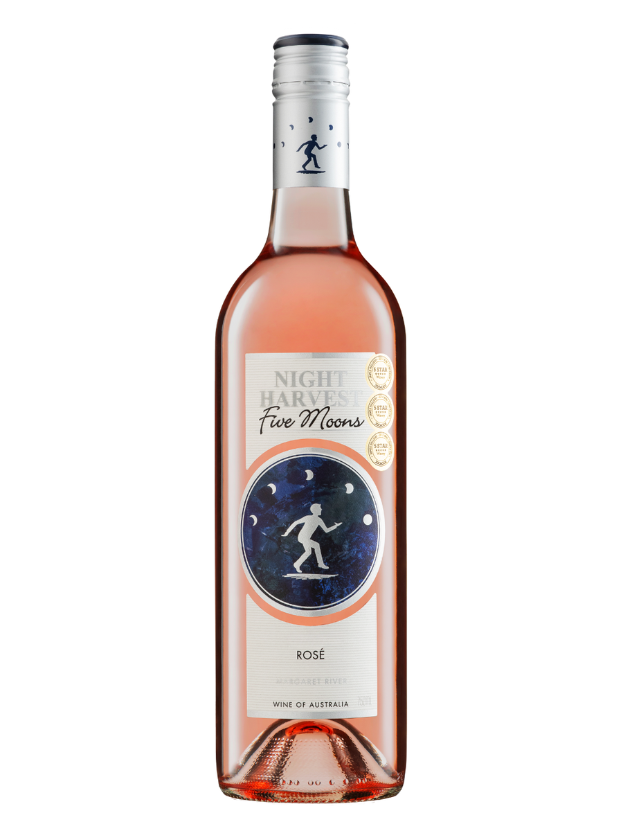 Bottle of Five Moons Rosé wine on a white background. Margaret River Wine. 